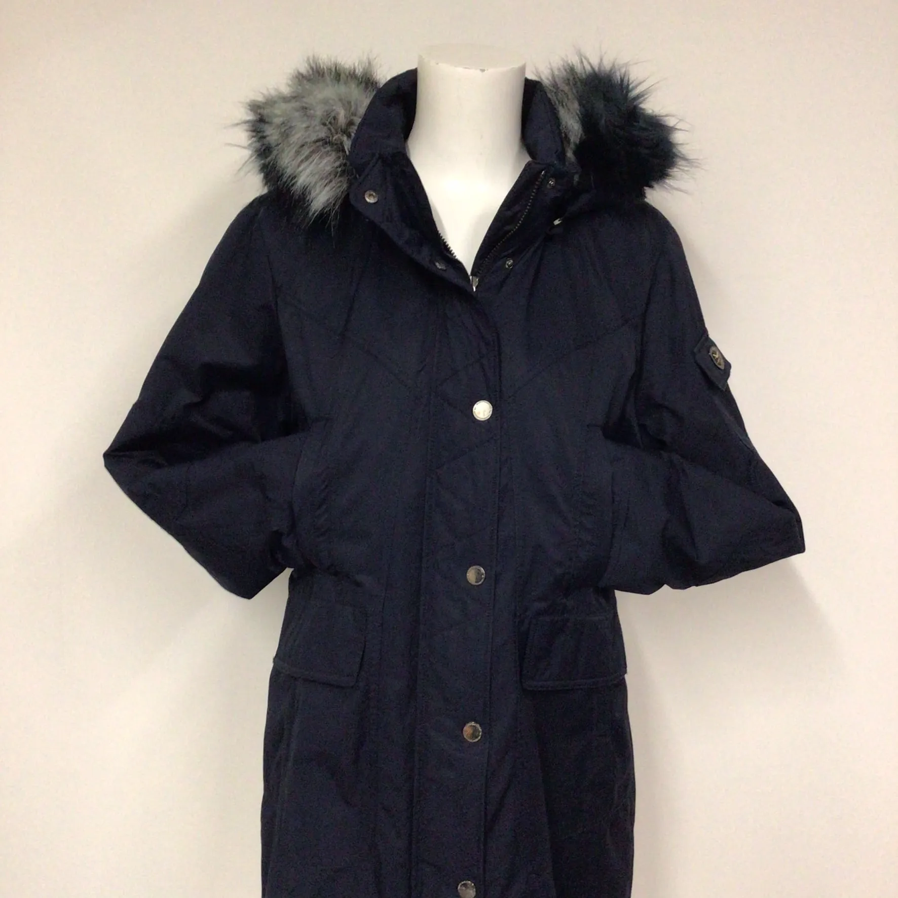 1 Madison Expedition Navy Blue Long Parka Jacket w/Faux Fur Hood Size XL