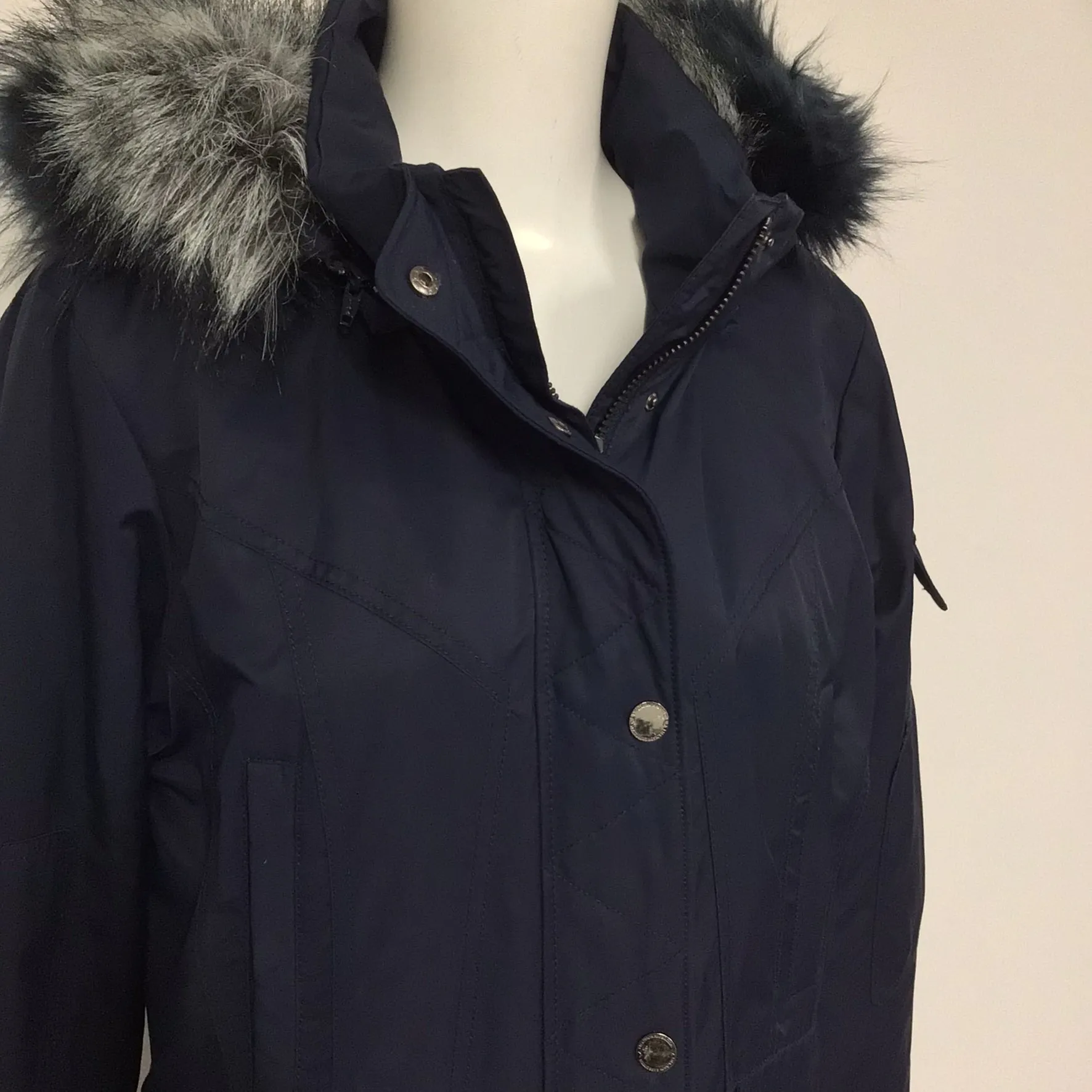 1 Madison Expedition Navy Blue Long Parka Jacket w/Faux Fur Hood Size XL