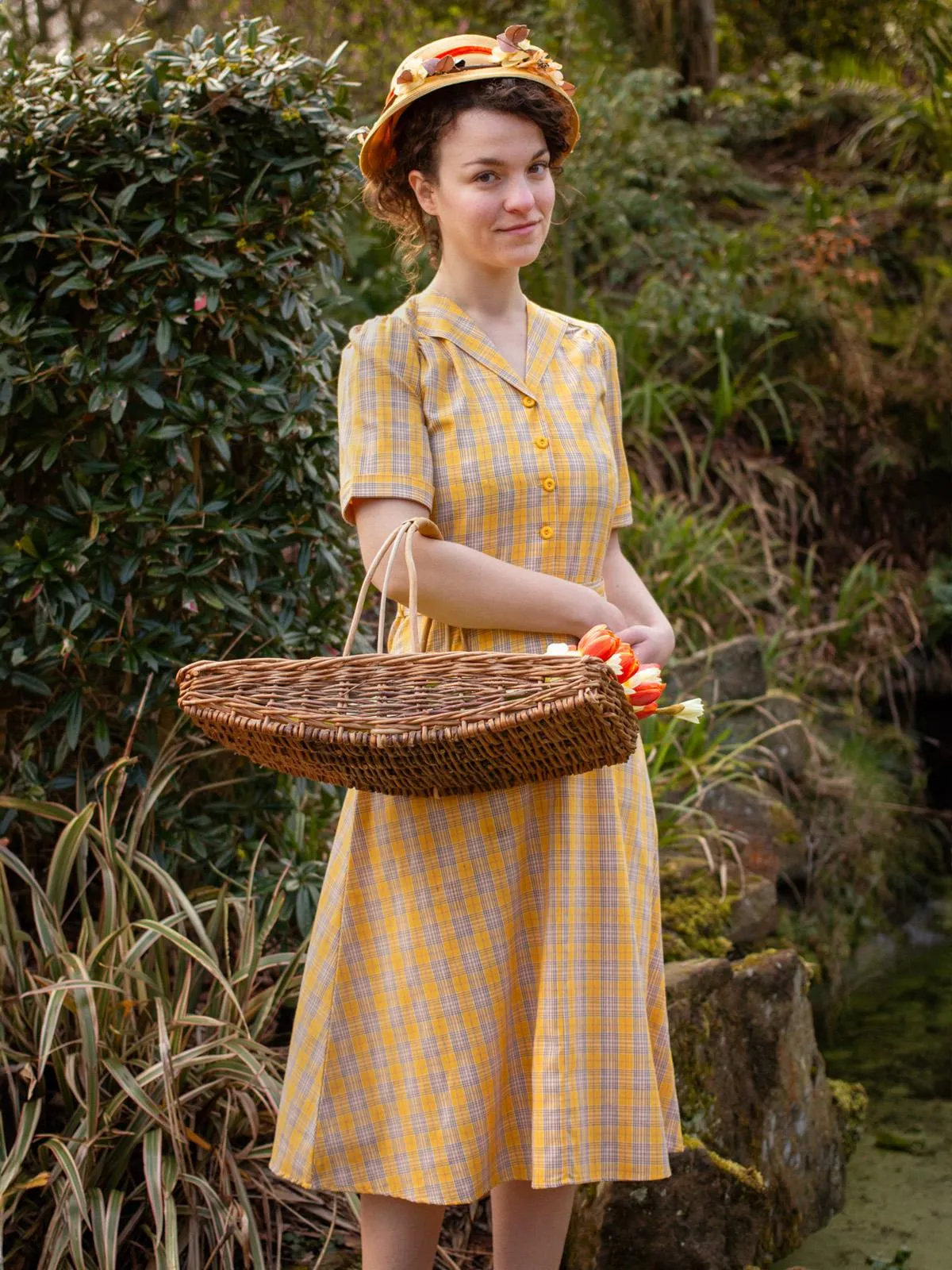 1940s Vintage Lumber Jill Check Day Dress in Yellow