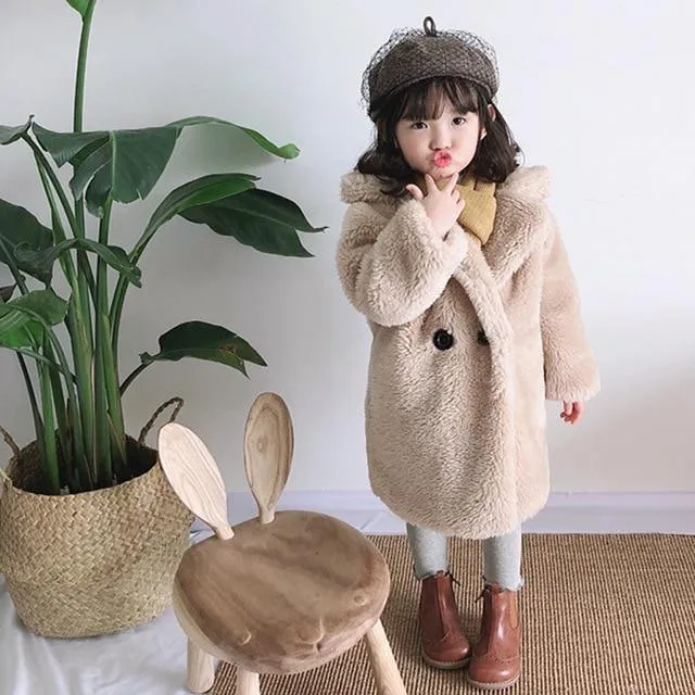 2-12 Years Children Fur Coat Baby Warm Jacket Girls Long Overcoat Winter Kids girls Casual Supplier