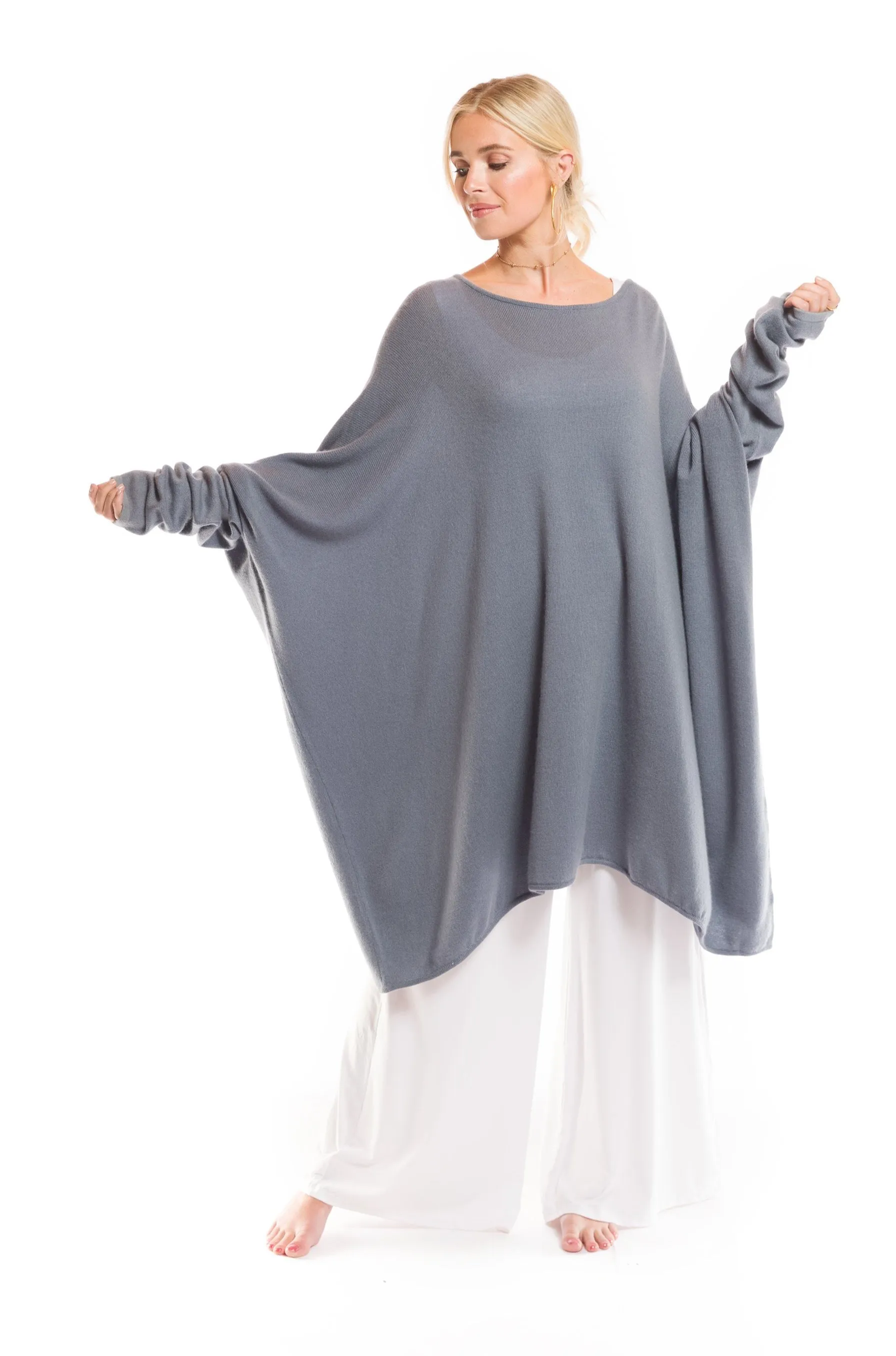 2 PLY CASHMERE SNUGGLE BOX JUMPER DOVE GREY