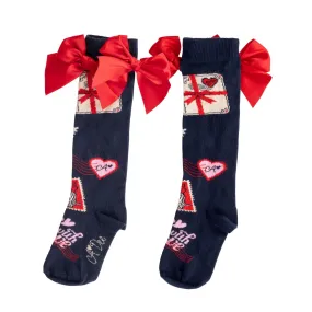 A DEE - From A Dee With Love Ramona Envelope Print Knee High Socks - Dark Navy