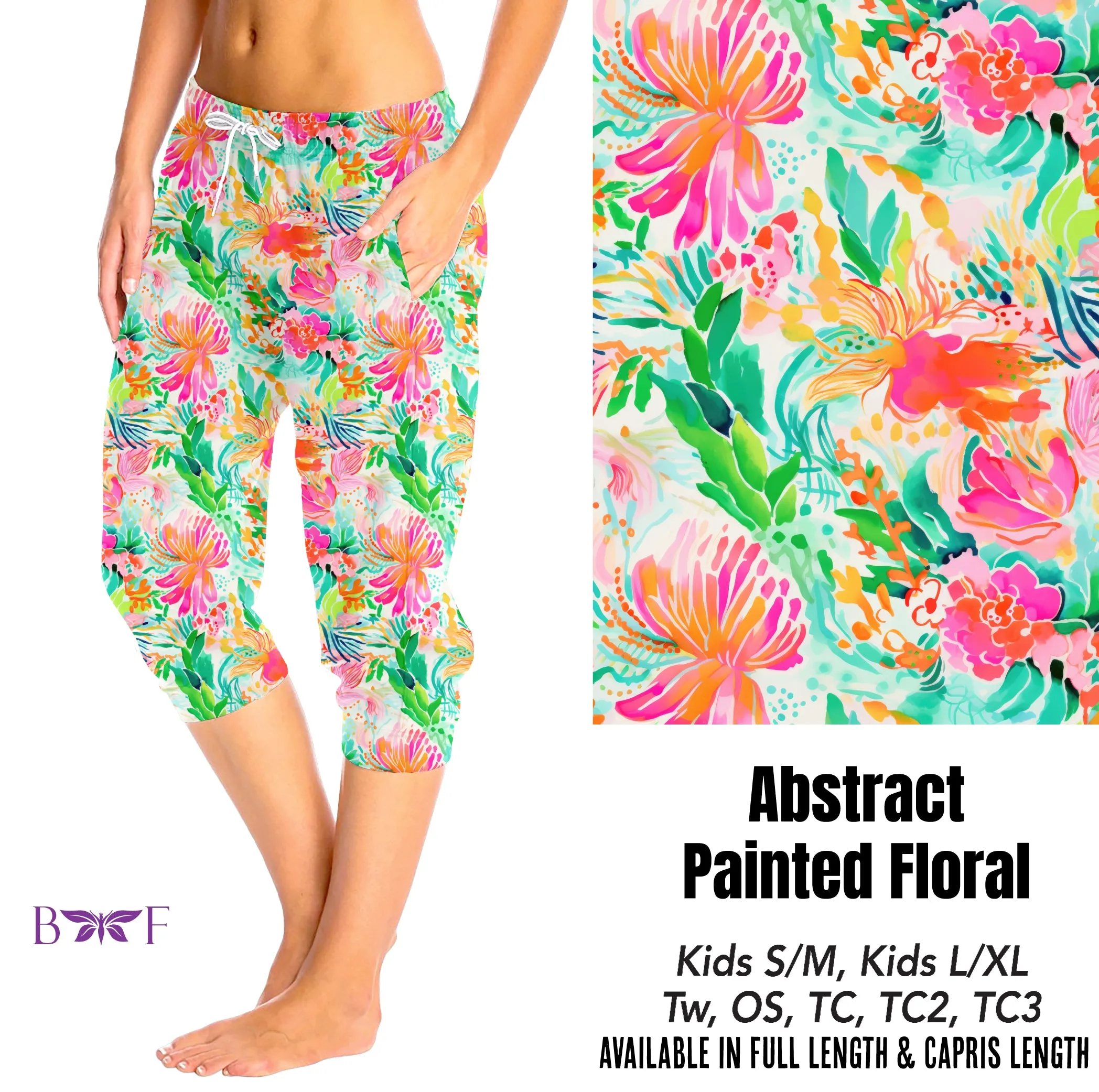 Abstract Painted Floral capris and skorts with pockets