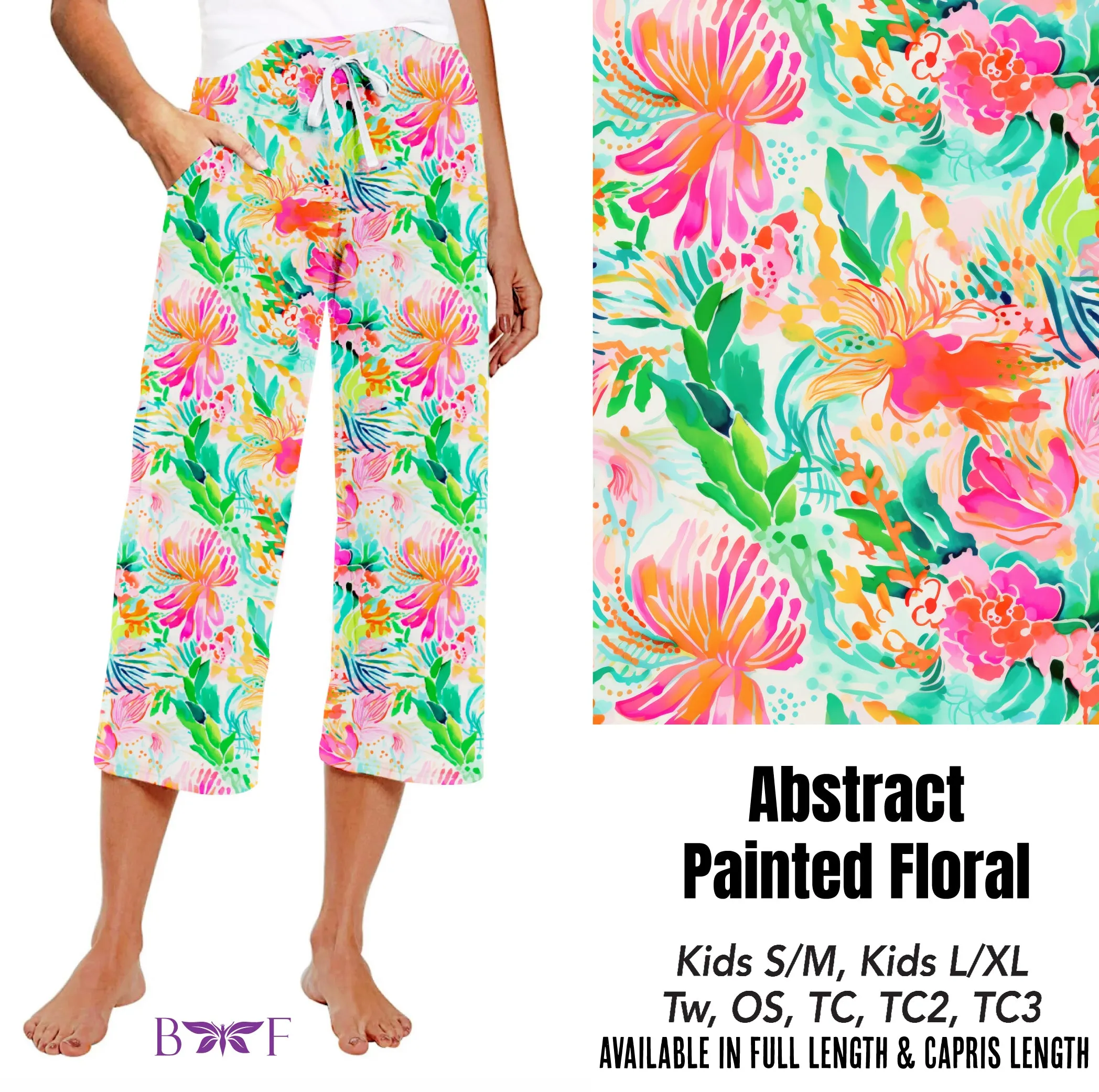 Abstract Painted Floral capris and skorts with pockets