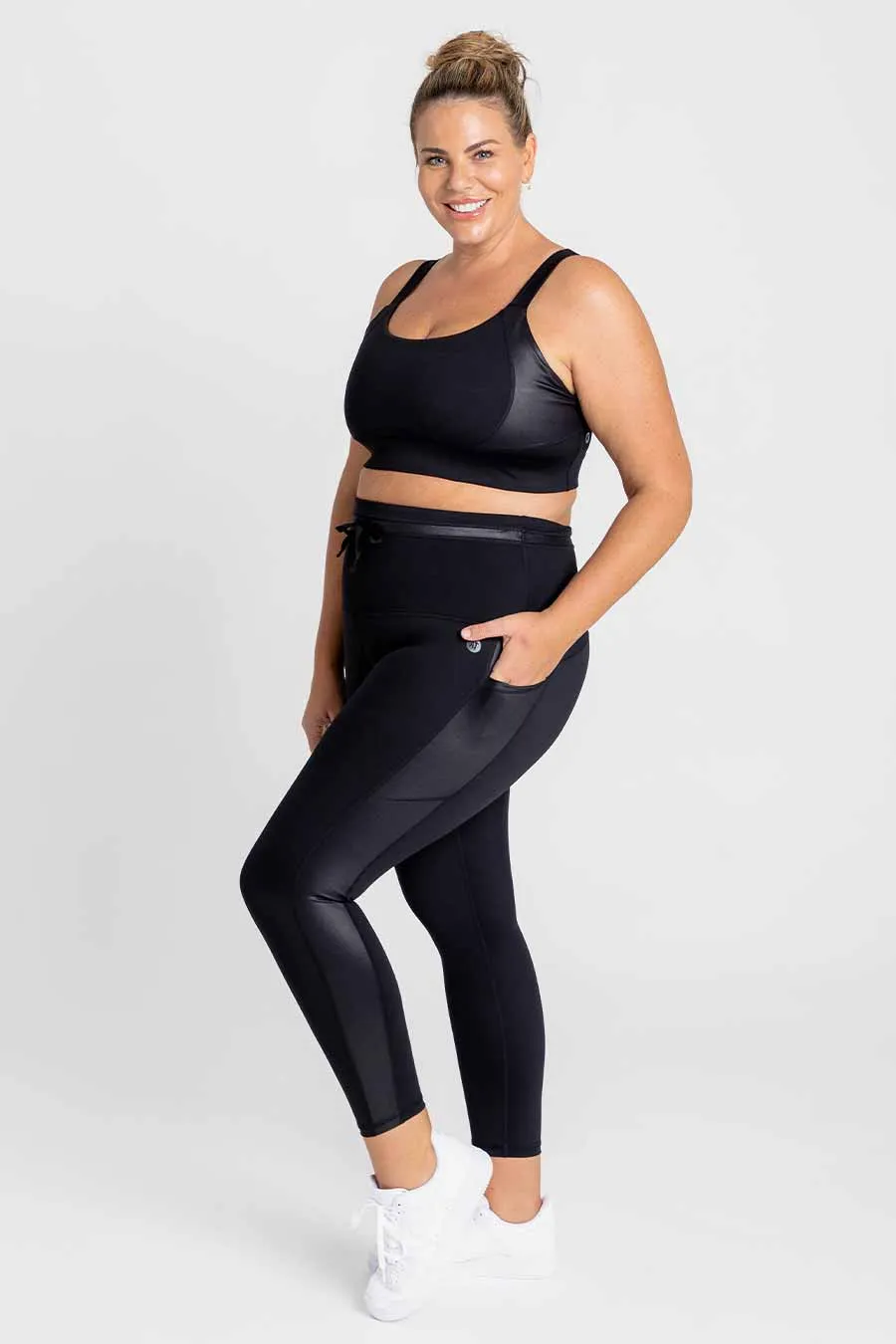 Active Drawstring 7/8 Length Legging - Shiny Black