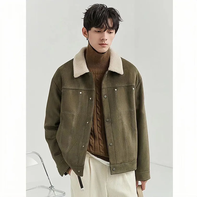 Advbridge winter outfits men Jacket Jacket Men's Lapel 2024 Autumn and Winter New Suede Casual Thickened Warm Flight Jacket Fashion