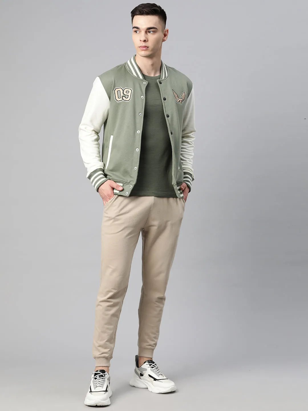 Alcis Men Green Typography Printed Varsity Jacket