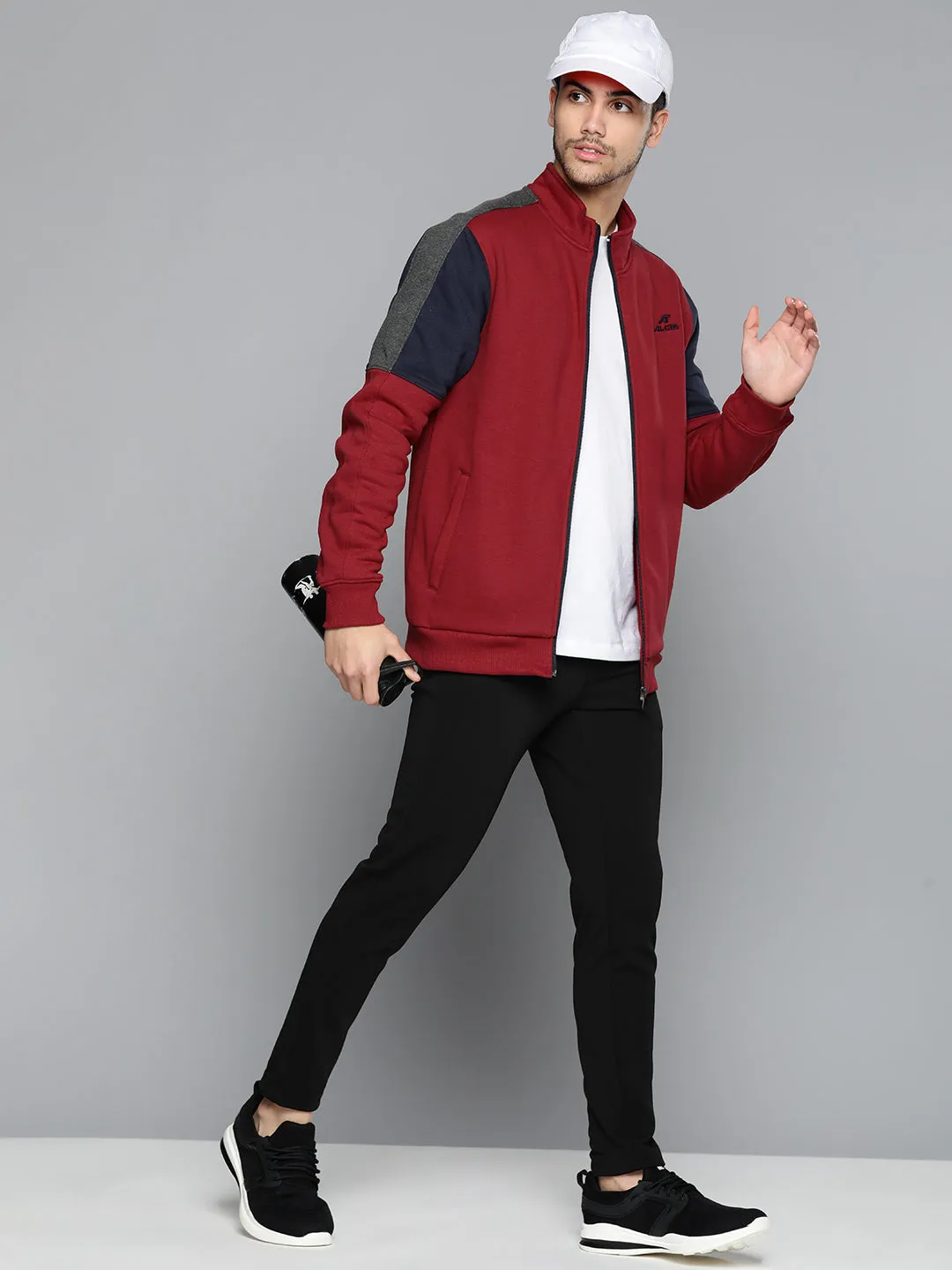 Alcis Men Red Navy Blue Colourblocked Running Sporty Jacket