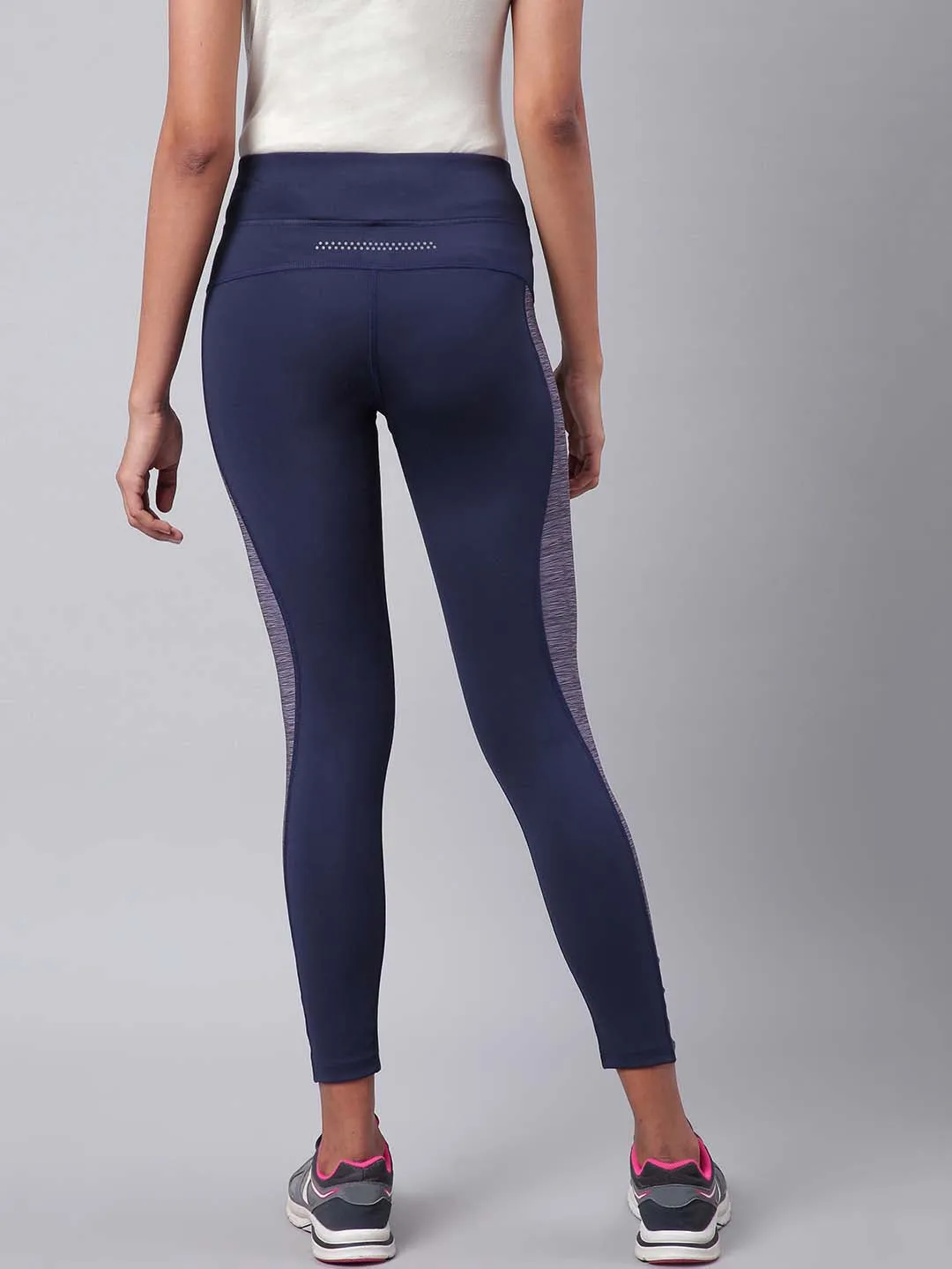 Alcis Women Navy Grey Colourblocked Training Tights