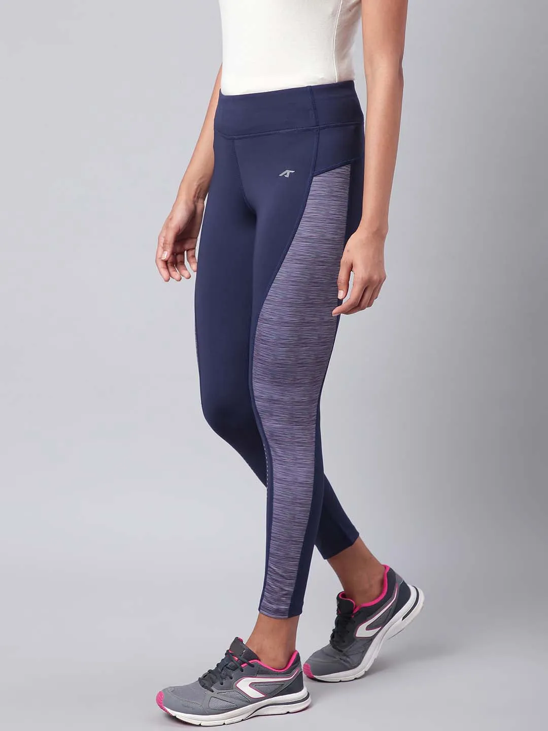 Alcis Women Navy Grey Colourblocked Training Tights