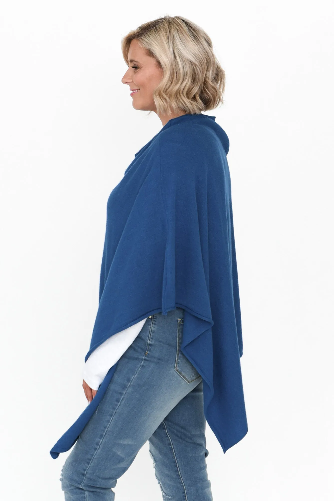 Amy Deep Blue Wool Blend Poncho