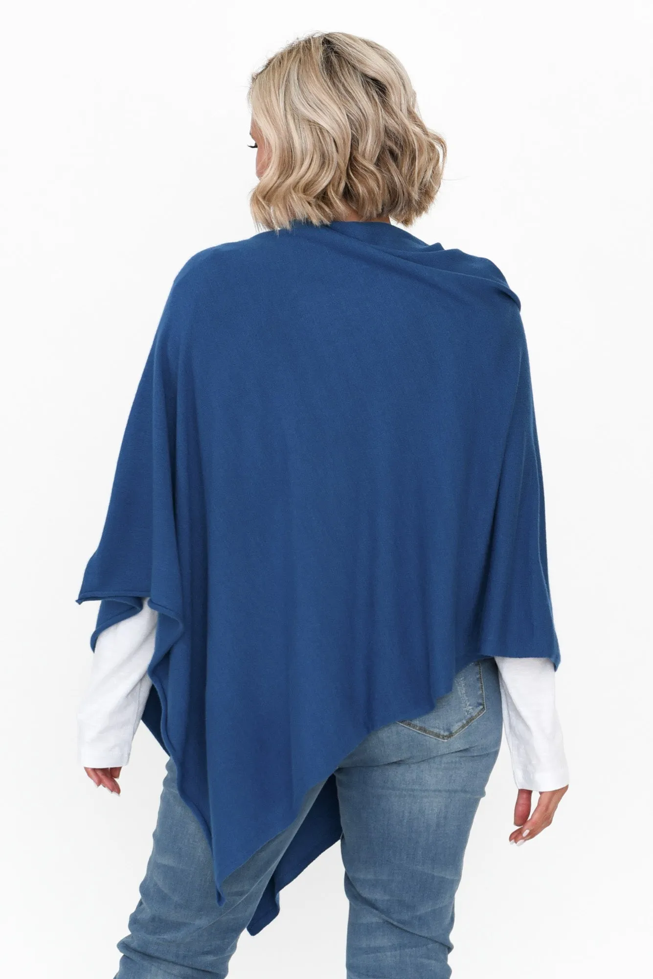 Amy Deep Blue Wool Blend Poncho