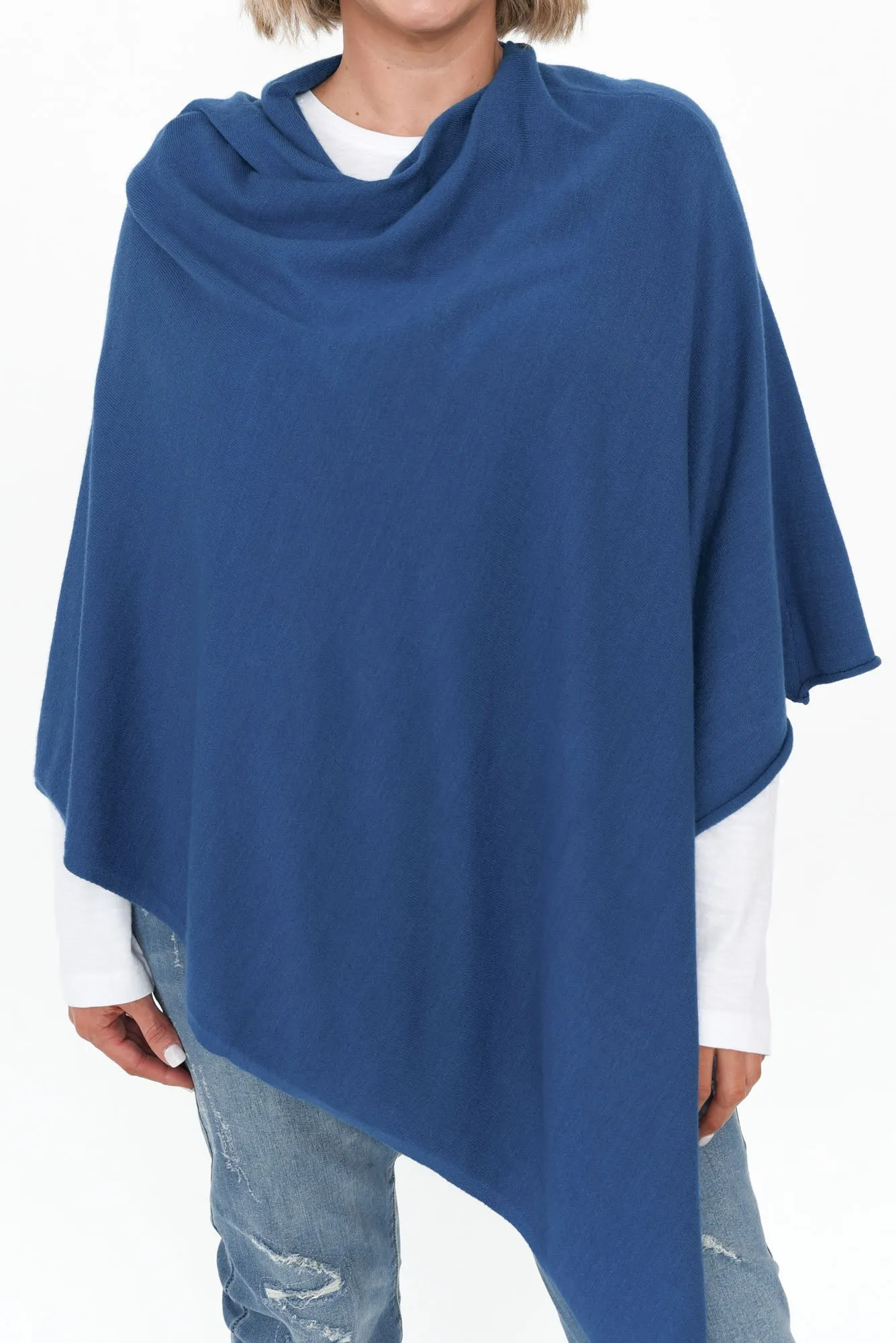 Amy Deep Blue Wool Blend Poncho