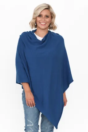 Amy Deep Blue Wool Blend Poncho