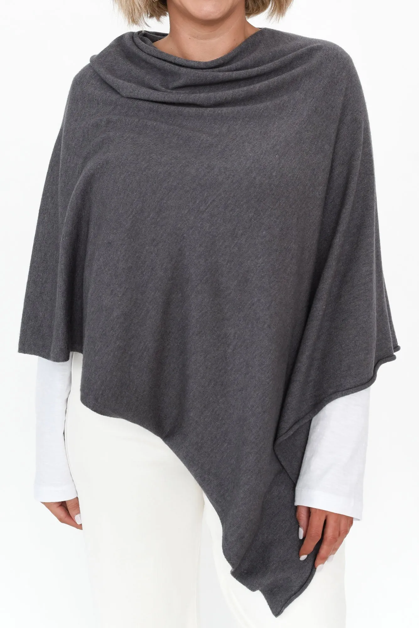 Amy Deep Grey Wool Blend Poncho