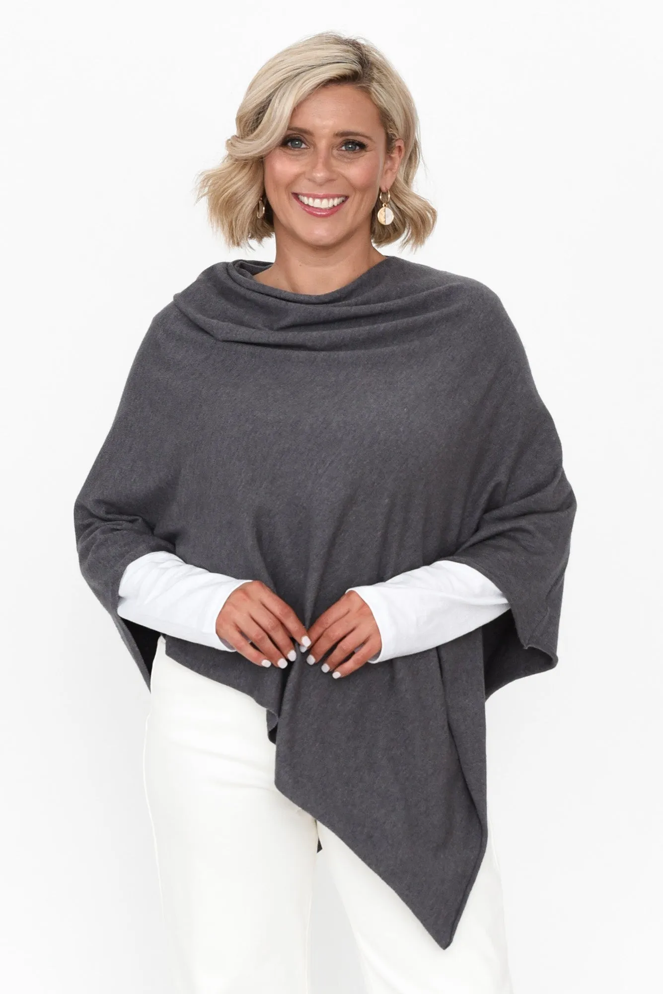 Amy Deep Grey Wool Blend Poncho