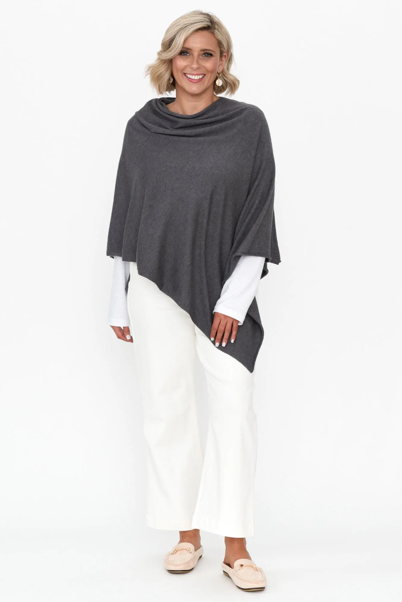 Amy Deep Grey Wool Blend Poncho