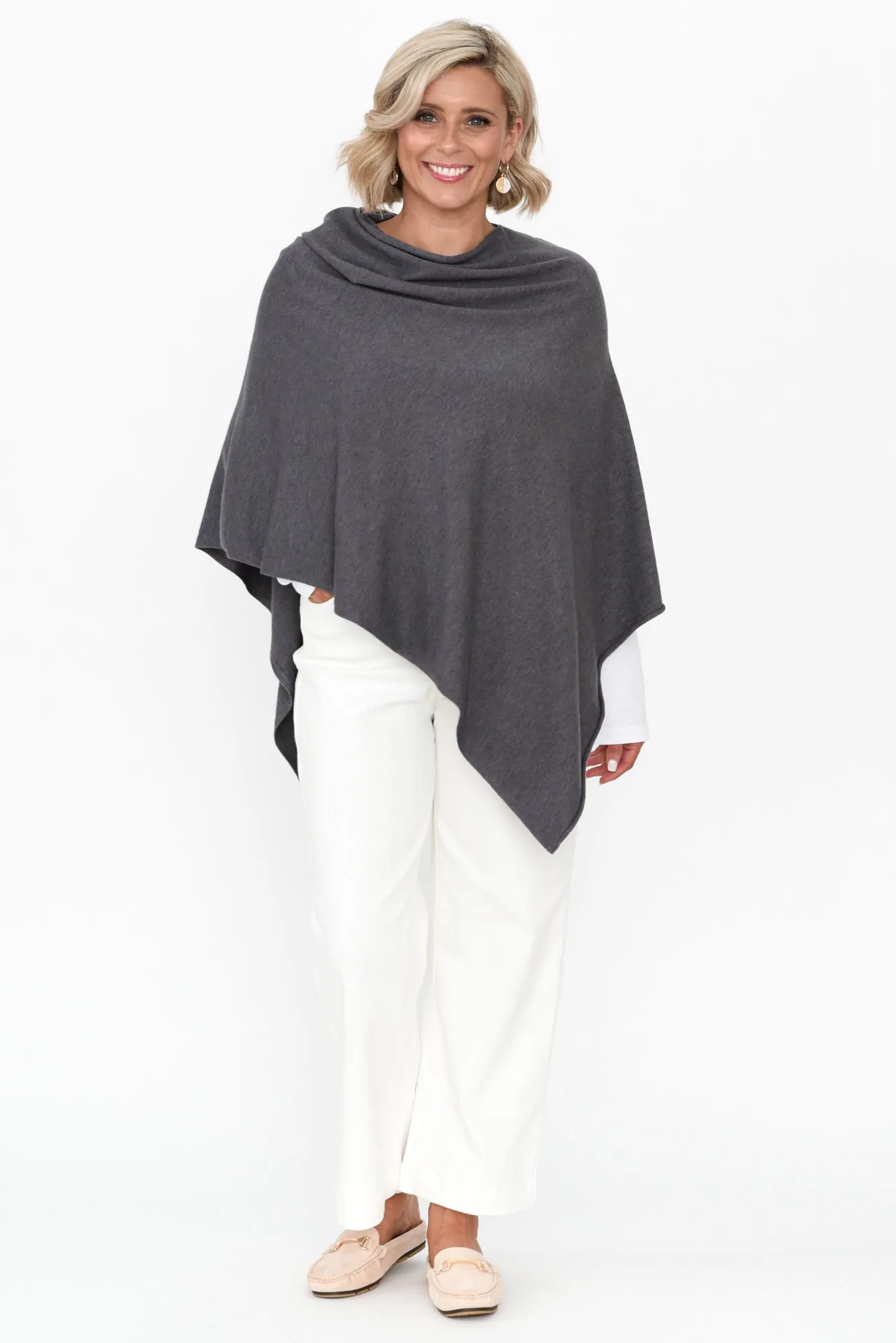 Amy Deep Grey Wool Blend Poncho