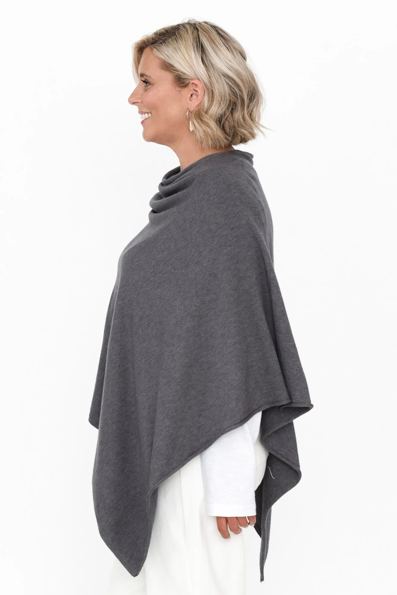 Amy Deep Grey Wool Blend Poncho