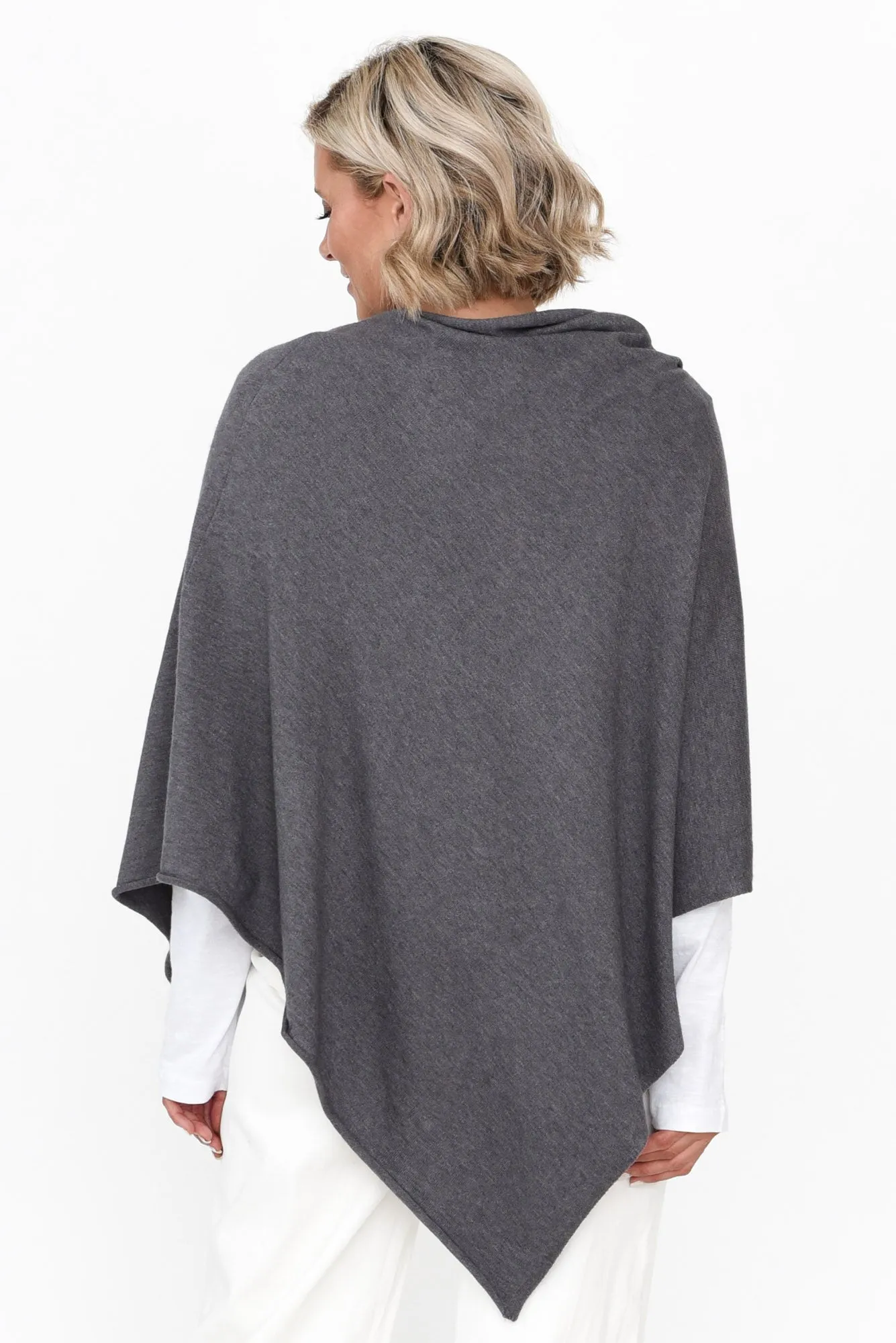 Amy Deep Grey Wool Blend Poncho