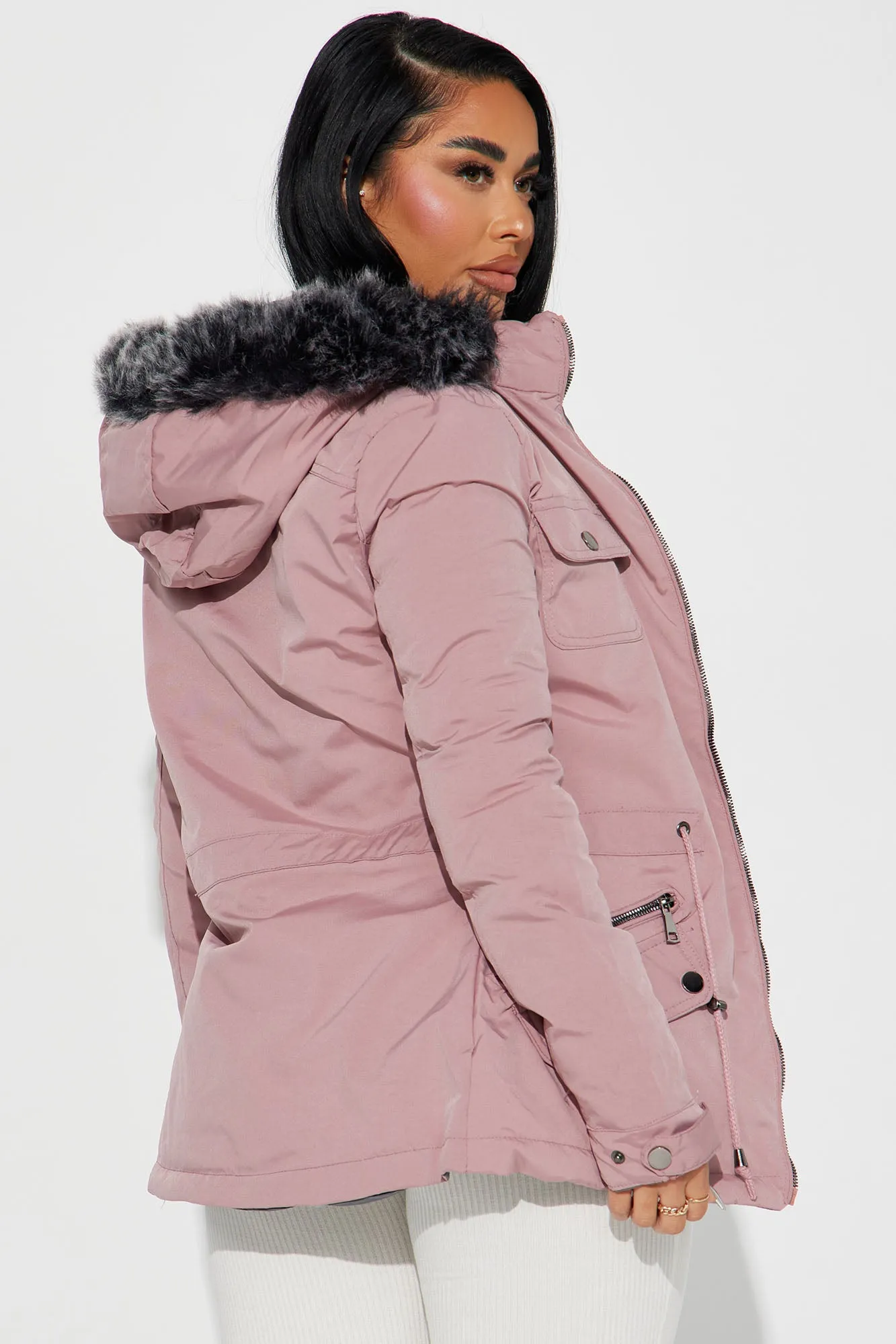 Anabelle Reversible Long Puffer Jacket - Mauve/combo