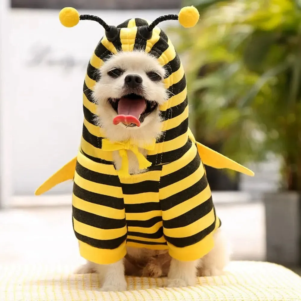 Anniepaw Cute Bee Halloween Pet Costume: Autumn and Winter Cartoon Hoodie for Dogs and Cats Suitable for Christmas