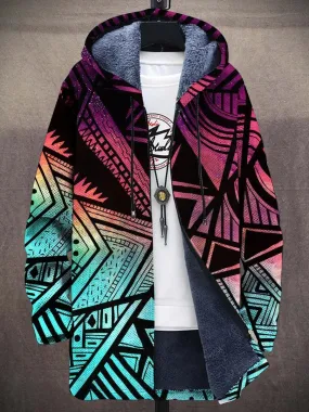 Art Gradient Pattern Print Hooded Two-Pocket Fleece Cardigan Jacket