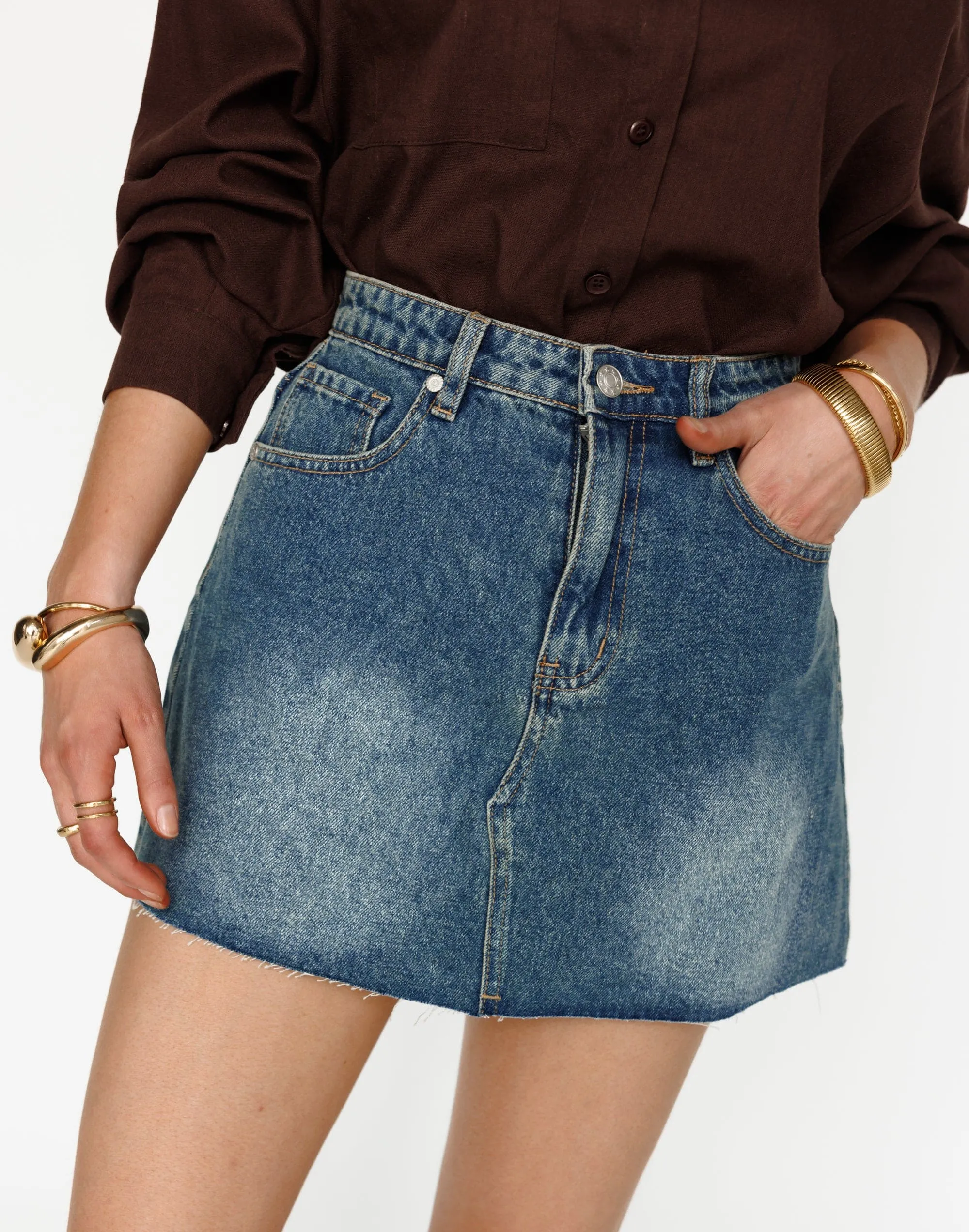 Asher Denim Mini Skirt (Faded Mid Wash)