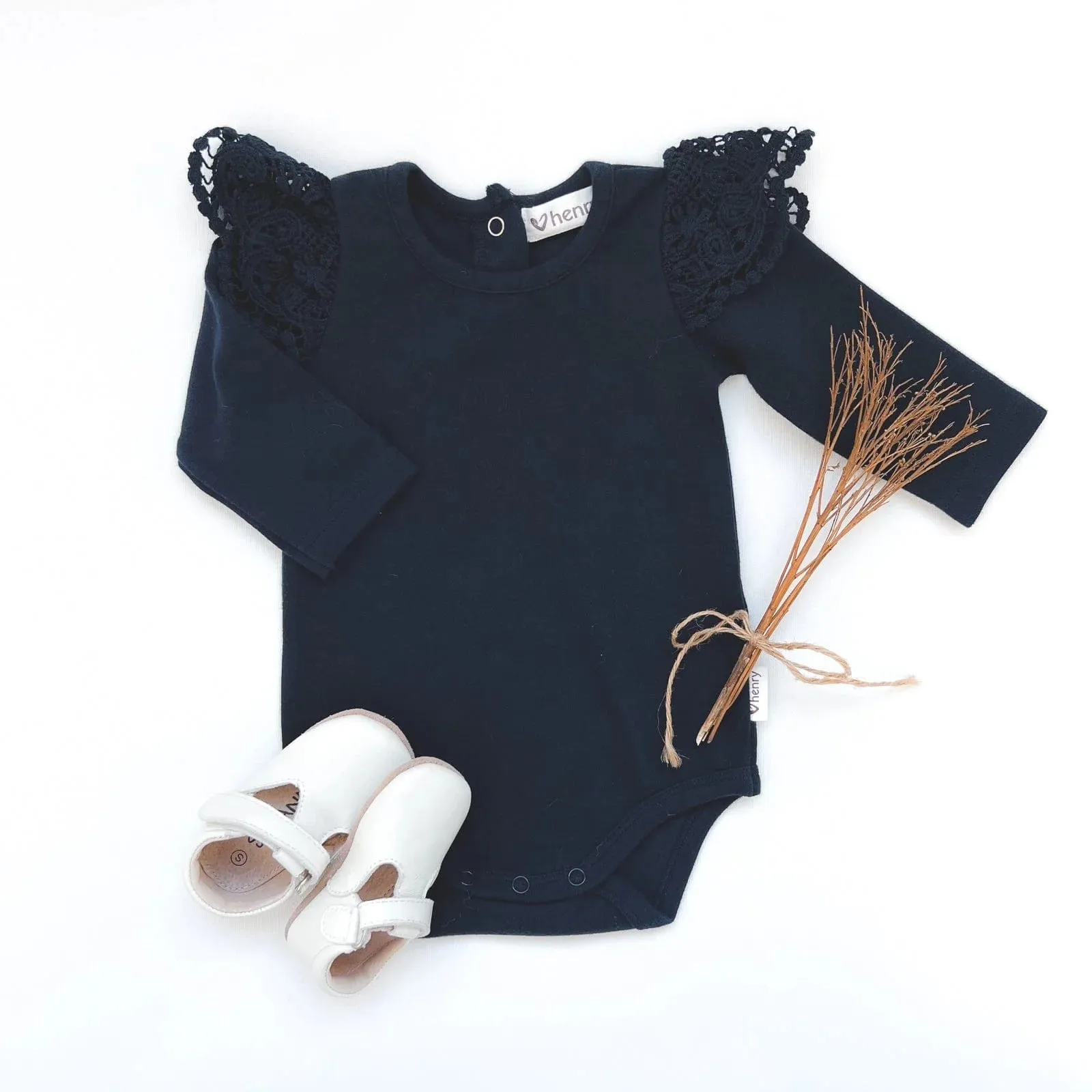 Baby Girls Lace Sleeve Onesie | Navy