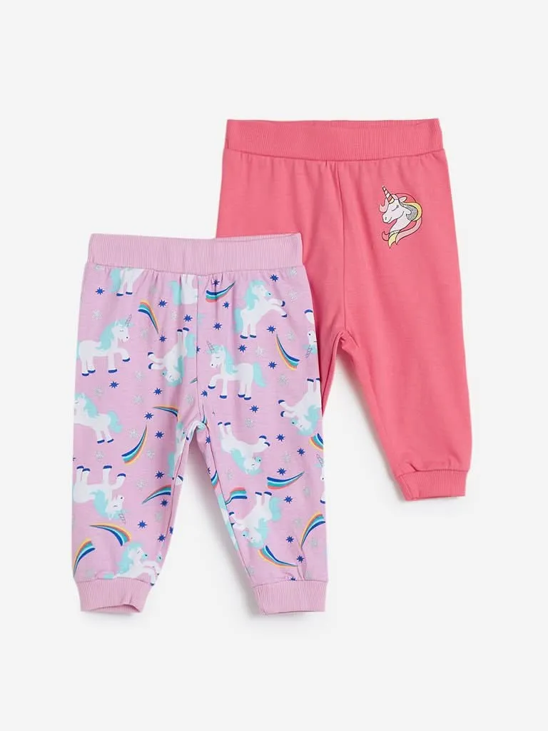 Baby HOP Pink Unicorn Joggers Set of Two