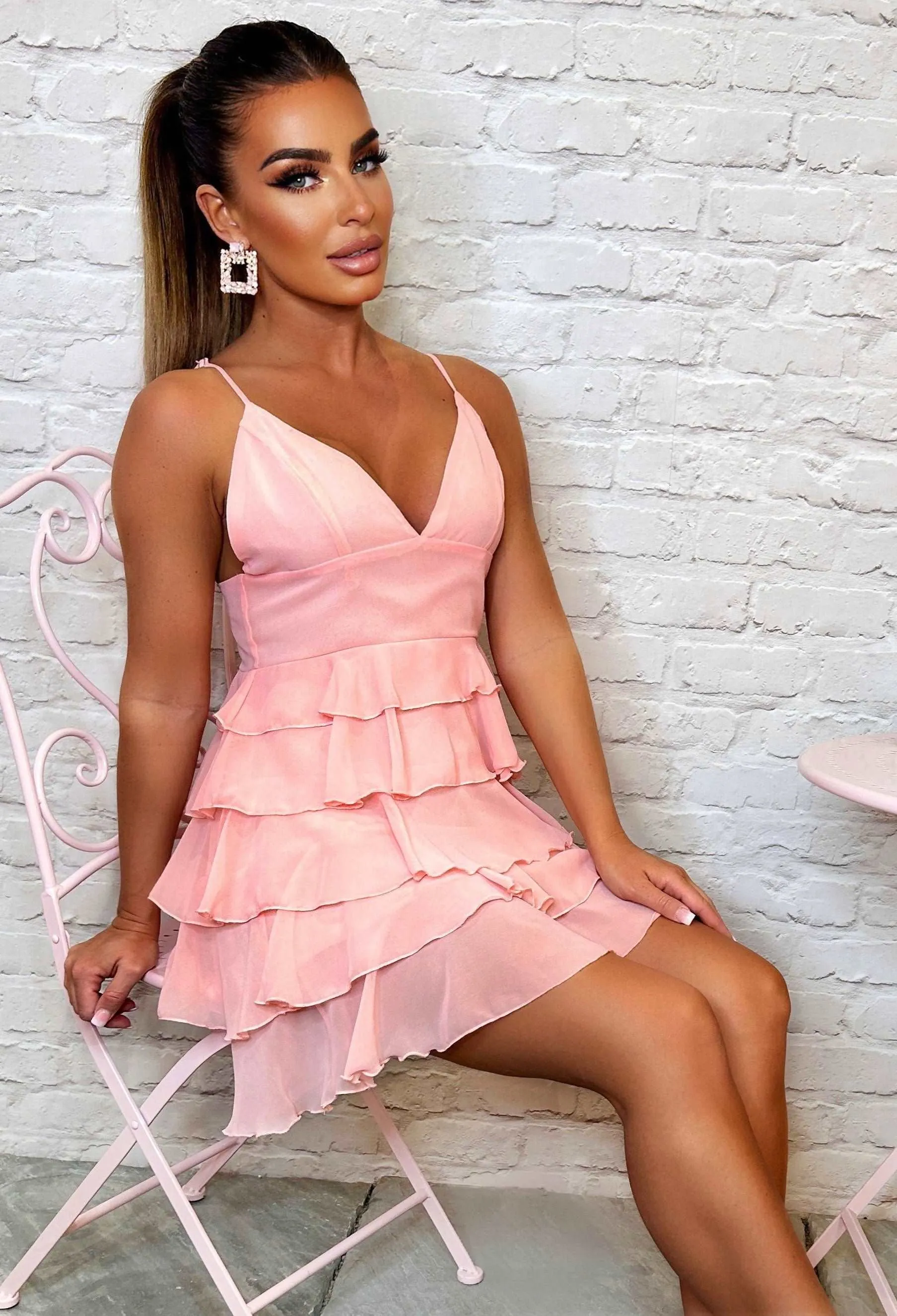 Beautiful Blush Pink Ruffle Skirt Mini Dress