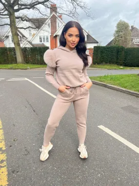 Beige Luxury Fur Tracksuit