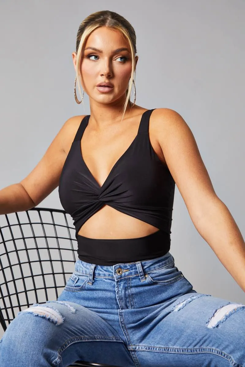 Black Twist Front Cut Out Cropped Top - Nila