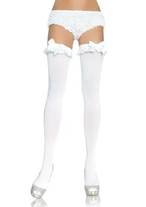 Bow Detail Ruffle Trim Thigh Highs White - Leg Avenue