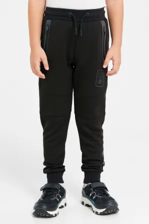 Boys Black Reflective Print Zip Pocket Track Pant