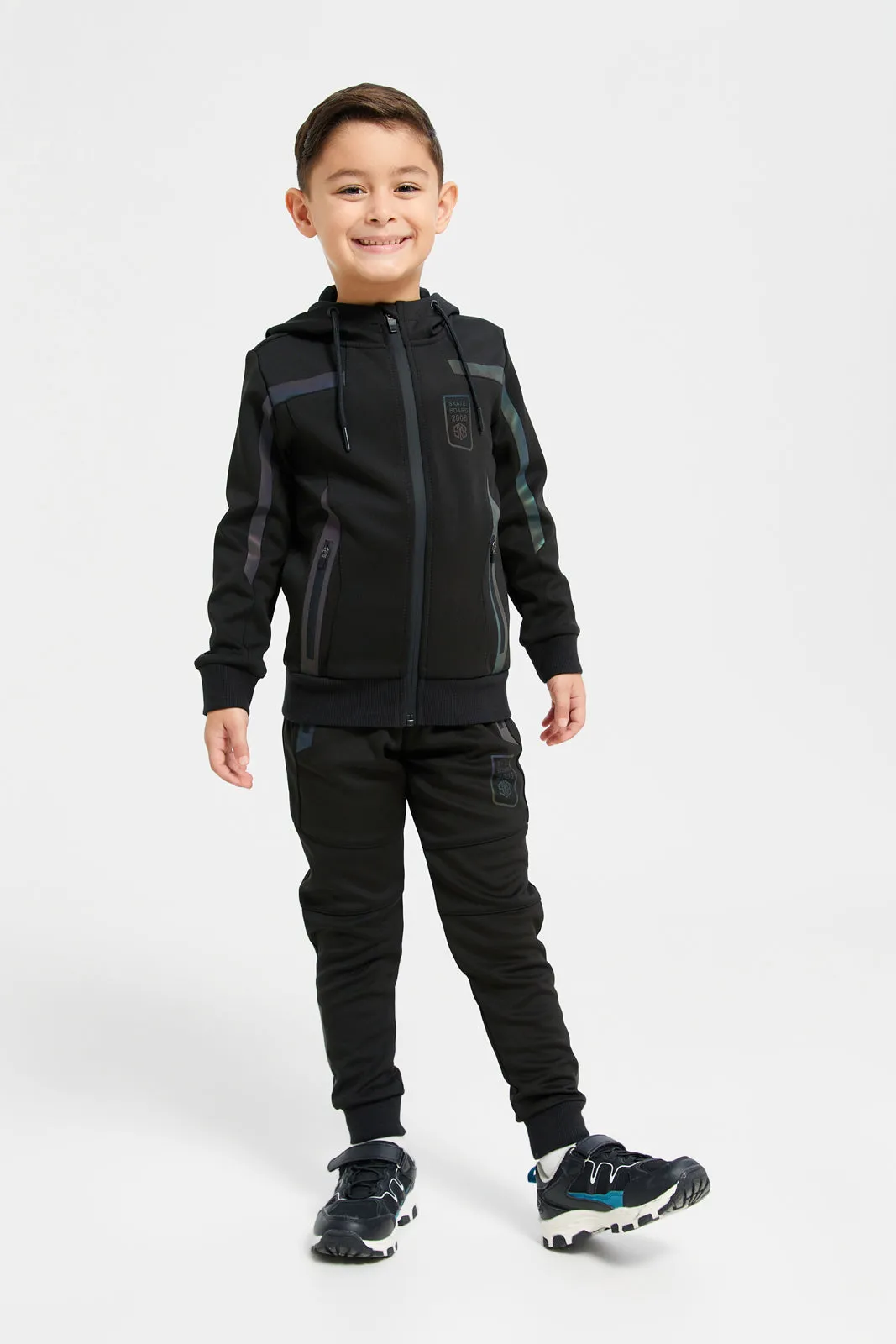 Boys Black Reflective Print Zip Pocket Track Pant