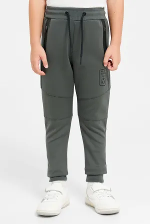 Boys Grey Reflective Print Zip Pocket Track Pant