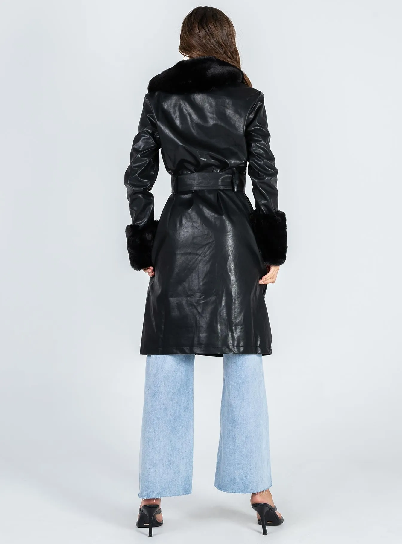 Brooklyn Faux Leather Long Coat Black