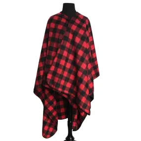 Buffalo Check Pattern Fleece Western Poncho