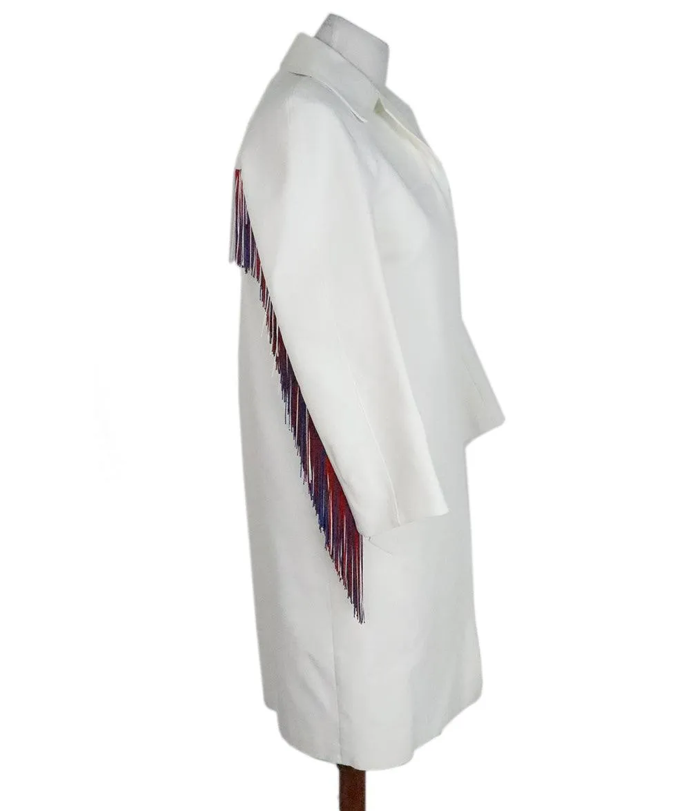 Calvin Klein White Coat w/ Red & Blue Fringe Trim sz 0