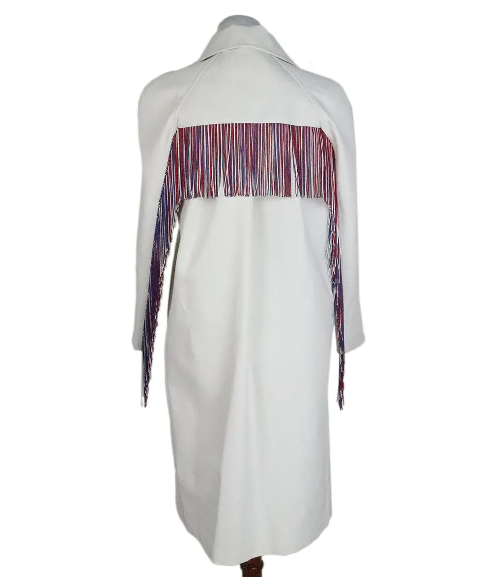 Calvin Klein White Coat w/ Red & Blue Fringe Trim sz 0