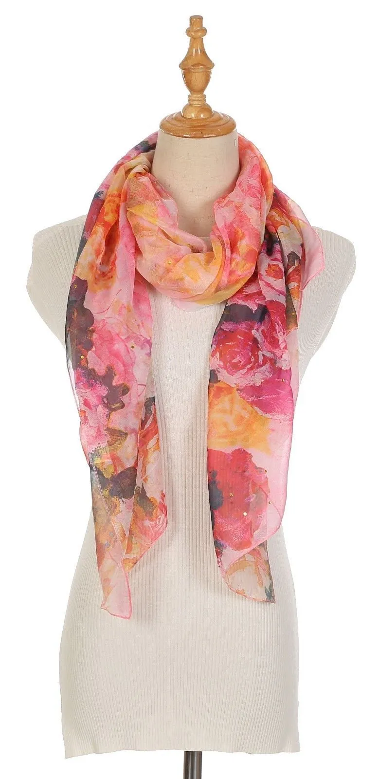 Casaba Womens Floral Sheer Scarves Scarf Convertible Poncho Top Light Wrap