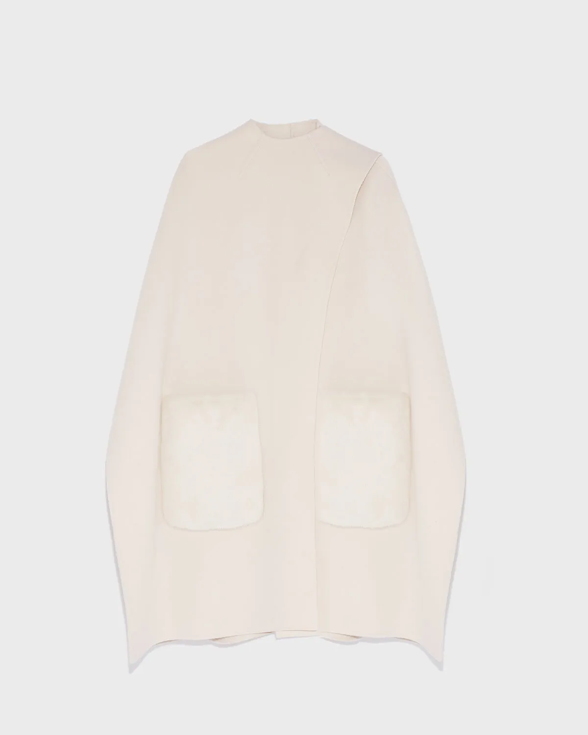 Cashmere wool cape with over-pockets in mink fur