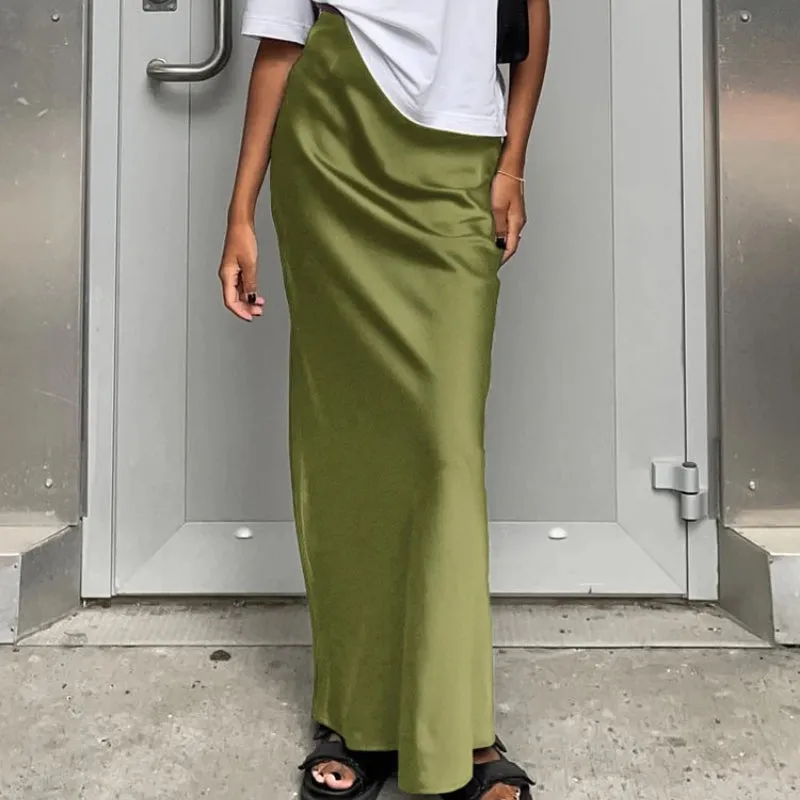 Casual Slim Fit Solid Color High-Waisted Maxi Skirt for Women