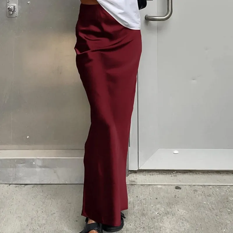 Casual Slim Fit Solid Color High-Waisted Maxi Skirt for Women