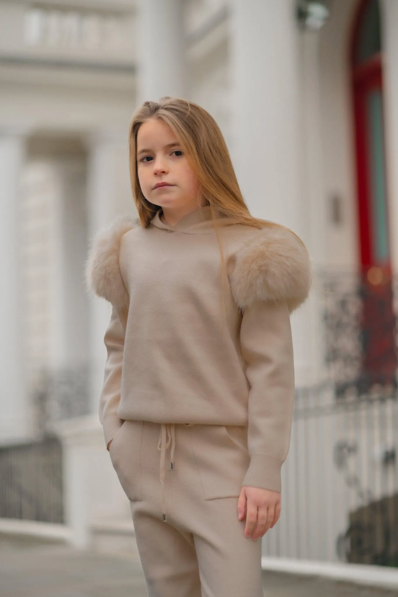 Childrens Beige Premium Faux Fur Tracksuit