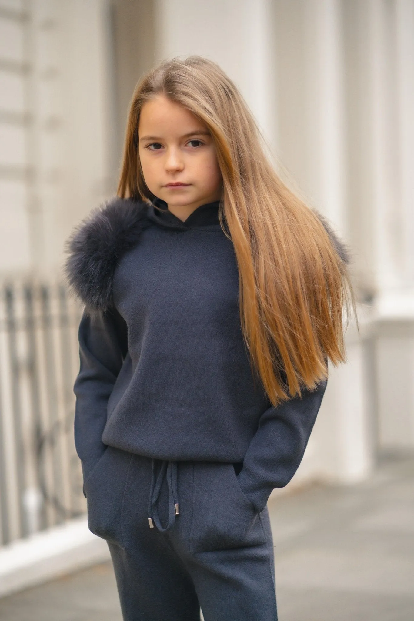 Childrens Charcoal Premium Faux Fur Tracksuit