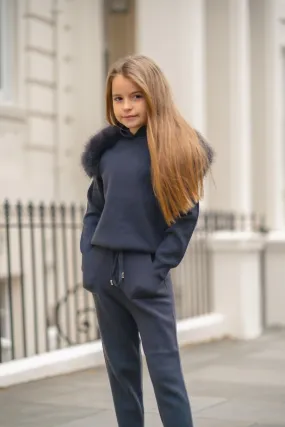 Childrens Charcoal Premium Faux Fur Tracksuit