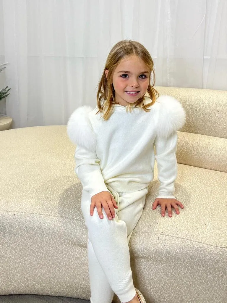 Childrens Cream Luxury Fur Tracksuit