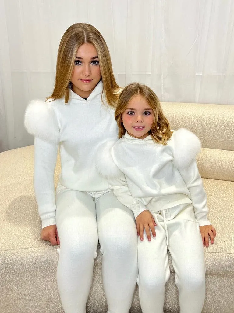 Childrens Cream Luxury Fur Tracksuit